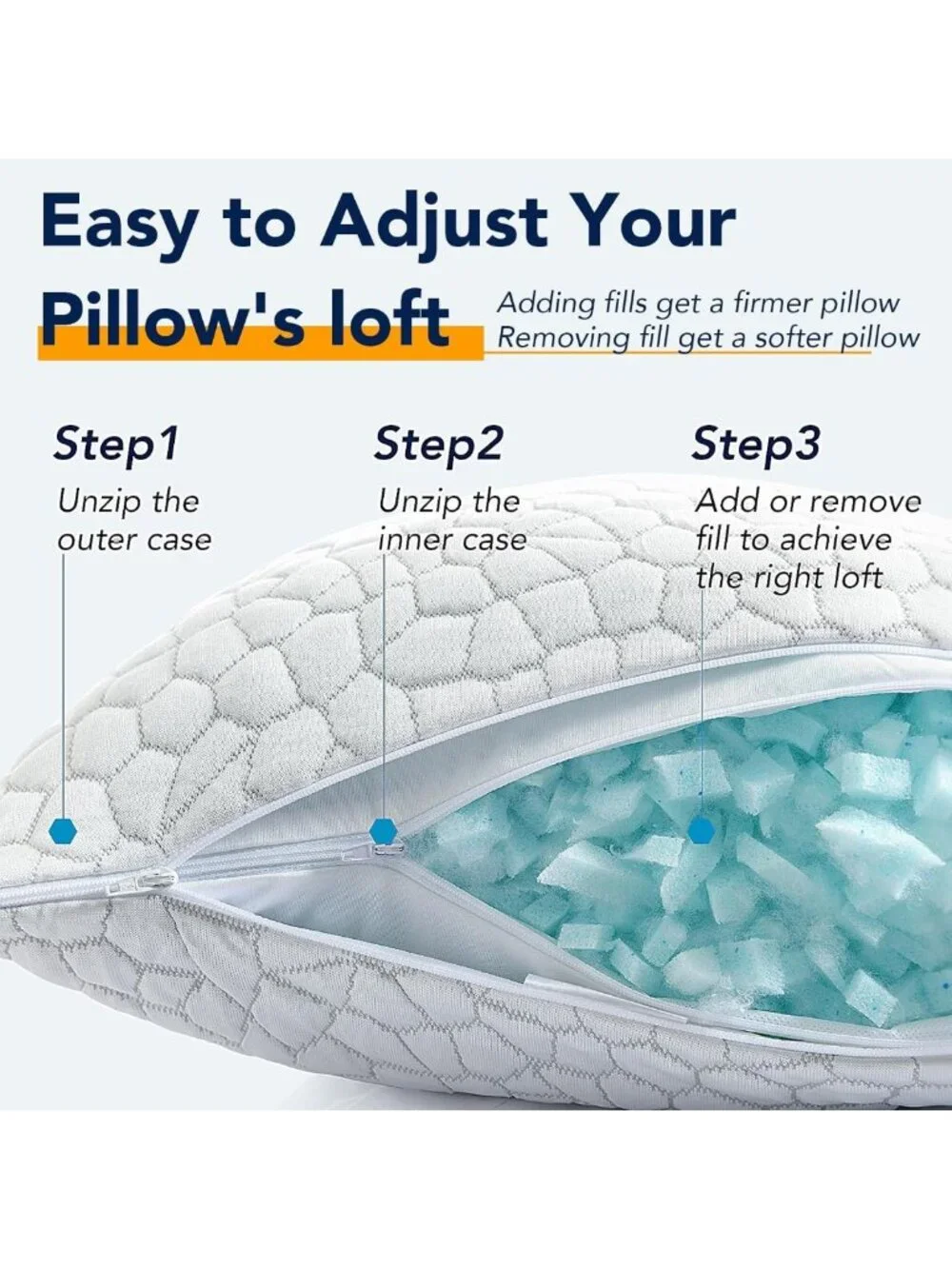 Cooling Memory Foam Pillows Set of 2 - Adjustable Firmness for All Sleepers